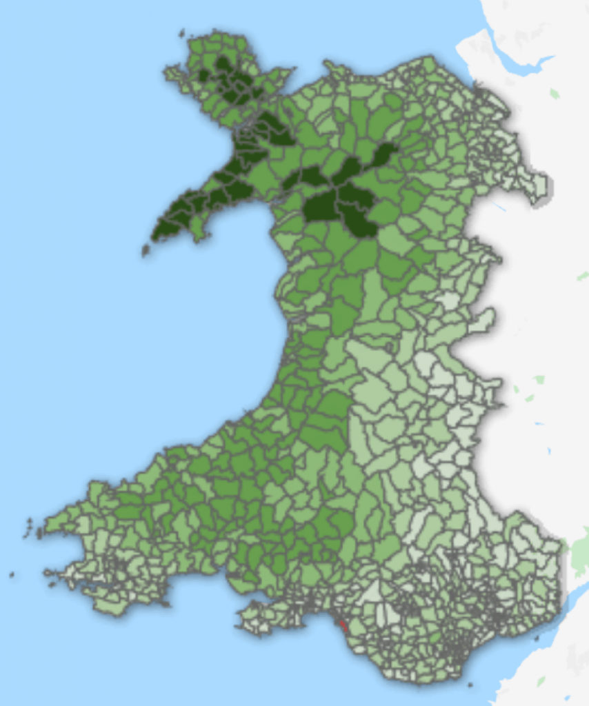 Map o Gymru Canran y siaradwyr 2011