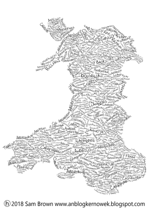 Map o Gymru mewn enwau llefydd gan Sam Brown
