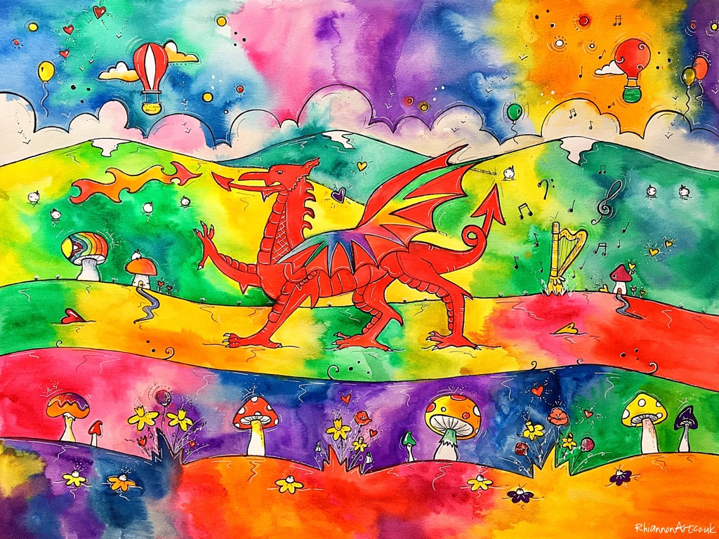 Rhiannon Art Our Colourful Welsh Dragon 1024x768 parallel.cymru wallpaper